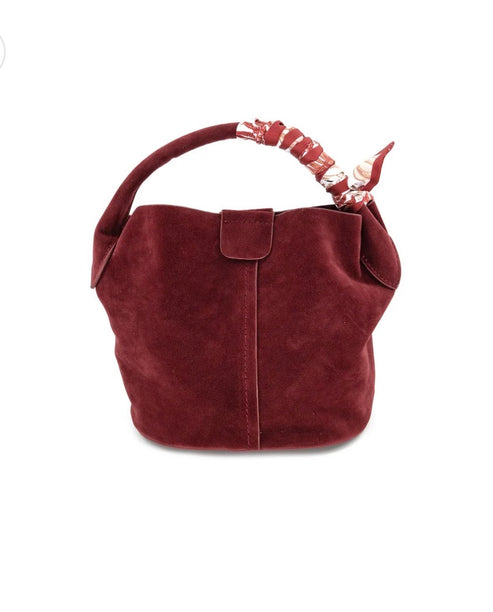 Small Suede Bucket Bag in Oxblood