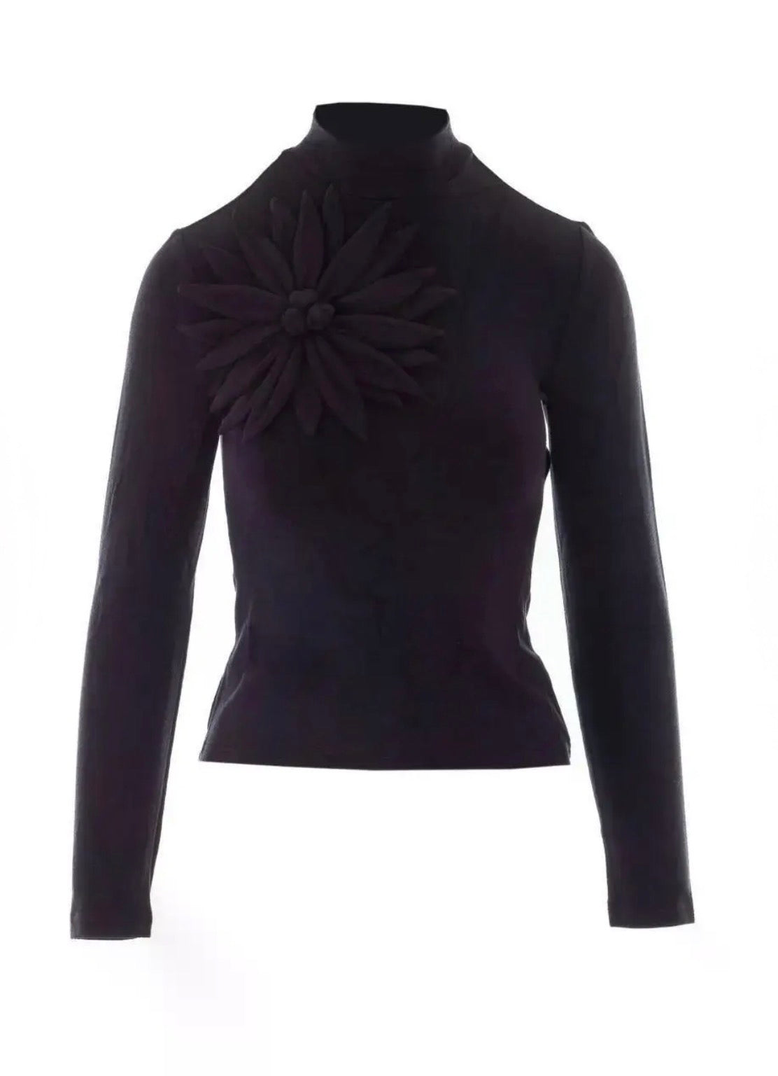 Black Long Sleeve Flower Top