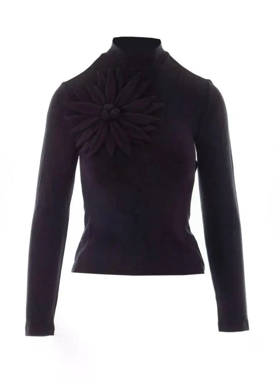 Black Long Sleeve Flower Top