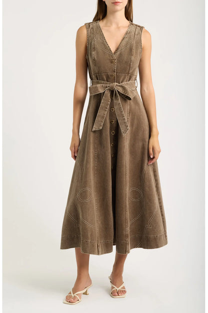 Western Embroidered Button Down Midi