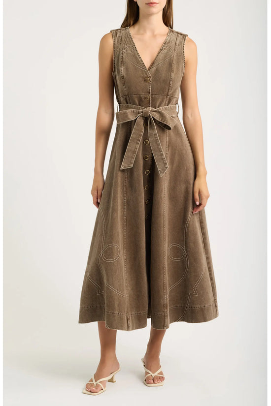 Western Embroidered Button Down Midi