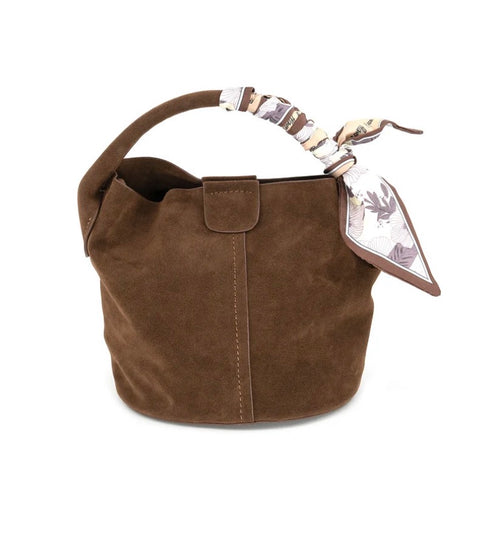 Small Suede Bucket Bag in Chocolate