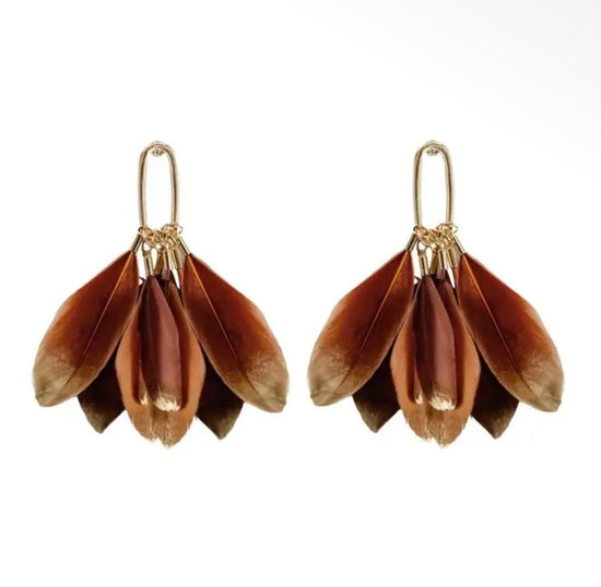 Caramel Gold Dipped Feather Earrings