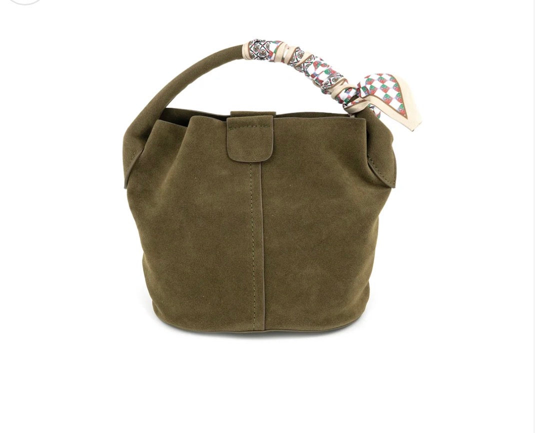 Small Suede Bucket Bag in Olive