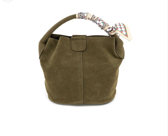 Small Suede Bucket Bag in Olive
