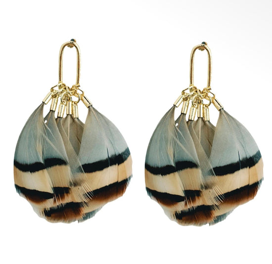 Brown Striped Feather Statement Earring