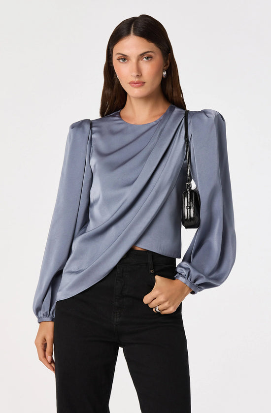 Beatrice Satin Faux Wrap Blouse