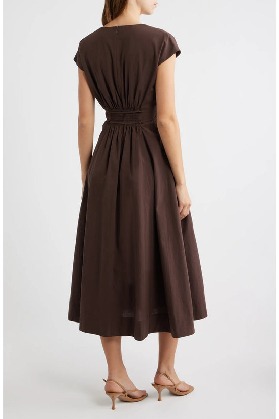 Pleated V Neck Midi Dress