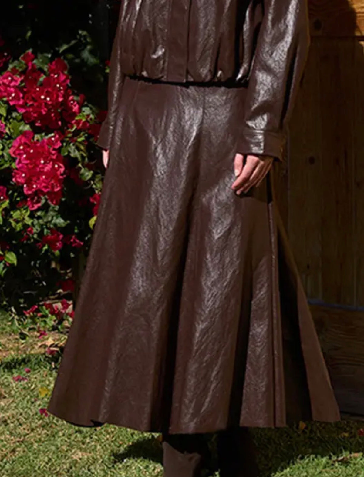 A-line Leather Midi Skirt